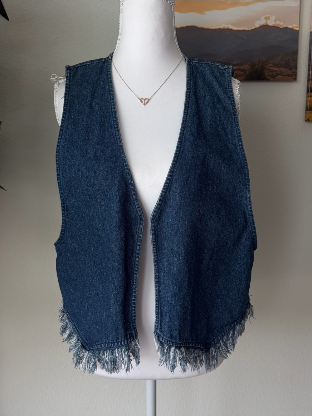 Fringed Dark Denim Vest
